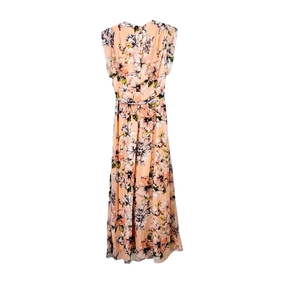 New Eliza J Pink Floral Ruffle High Low Maxi Faux Wrap Dress - Picture 5 of 9